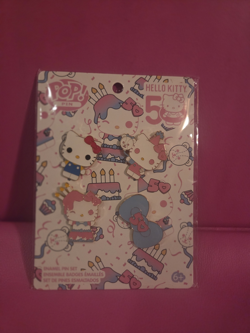 Hello Kitty 50th Anniversary Pink Blue Enamel Pin Set